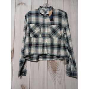 Silver Jeans Shirt Ladies Extra Small Flannel Button‎ Front Crop Top Soft